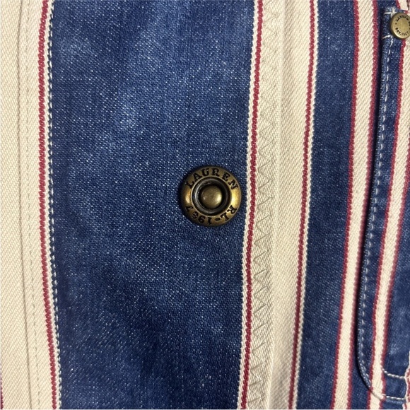 Ralph Lauren Jeans Company Striped Denim Jacket Zip Snap Red Cream Blue Medium - Picture 6 of 15
